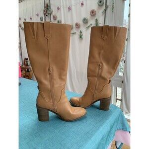 UNIVERSAL THREAD Knee High Faux Leather Boots Size 7 Cognac Tan Chunky Heel